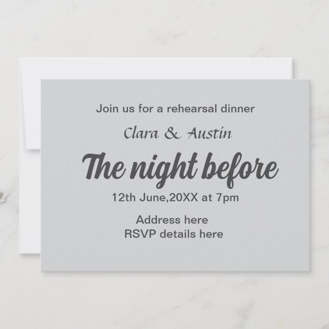 Probe Abendessen in der Nacht vor der einfachen mi Einladung (Vorderseite)