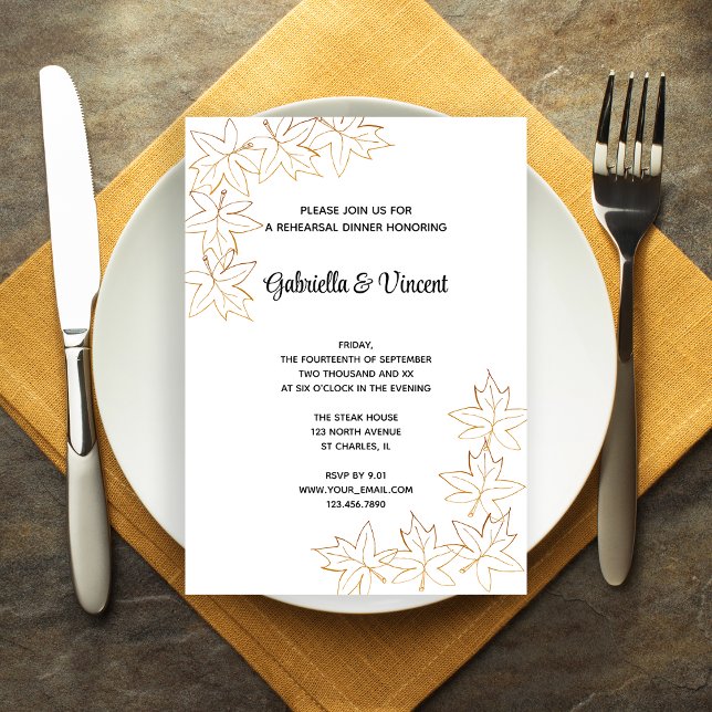 Probe-Abendessen mit Ahornblättern Einladung (Fall in love with this Autumn Wedding Rehearsal Dinner Invitation.)