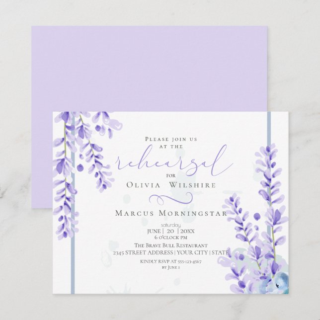 Probe | Aquarelllavender - Dusty Blue Floral Einladung (Vorne/Hinten)