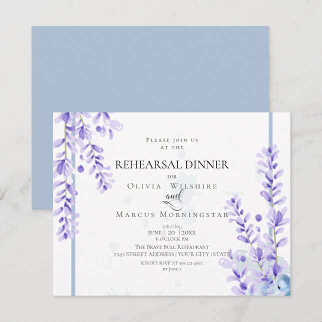 Probe | Aquarelllavender - Dusty Blue Floral Einladung (Vorne/Hinten)