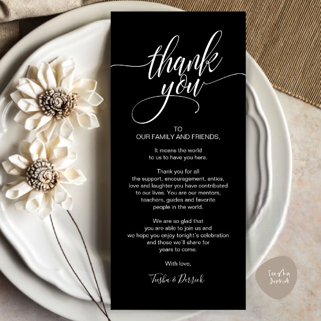 Probe Dinner Danke, dass Sie die Karte setzen (Rehearsal Dinner Thank you Place Setting Card in Black White)