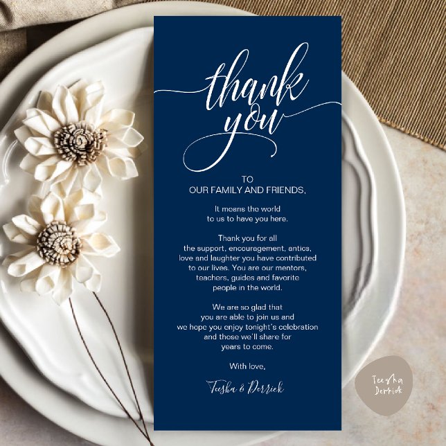 Probe Dinner Danke, dass Sie die Karte setzen (Rehearsal Dinner Thank you Place Setting Card in Navy Blue)