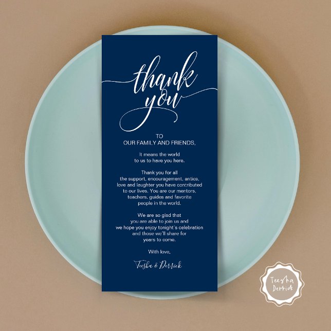Probe Dinner Danke, dass Sie die Karte setzen (Rehearsal Dinner Wedding Brunch Celebration, Place Setting Thank You Card, in Navy Blue)