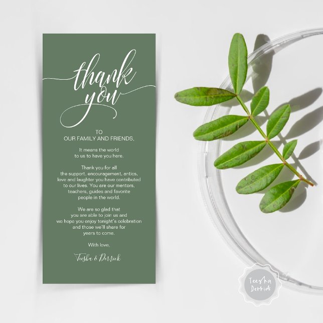 Probe Dinner Danke, dass Sie die Karte setzen (Rehearsal Dinner Wedding Brunch Celebration, Place Setting Thank You Card, in Forest Sage Green)