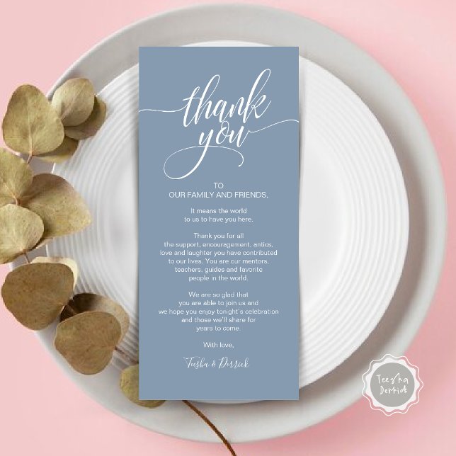 Probe Dinner Danke, dass Sie die Karte setzen (Wedding Dinner Place Setting Thank You Card, Modern Classy Elegant Script, Dusty Blue)