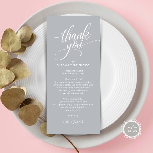 Probe Dinner Danke, dass Sie die Karte setzen (Wedding Dinner Place Setting Thank You Card, Modern Classy Elegant Script, Chill Grey)