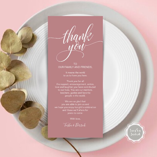 Probe Dinner Danke, dass Sie die Karte setzen (Wedding Dinner Place Setting Thank You Card, Modern Classy Elegant Script, Dusty Rose Pink)