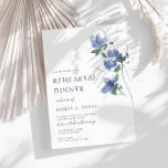 Probe Dinner Einladung<br><div class="desc">Eine elegante, blaue Einladung mit wunderschön blauen handgemalten Blume für Ihre Probe.</div>