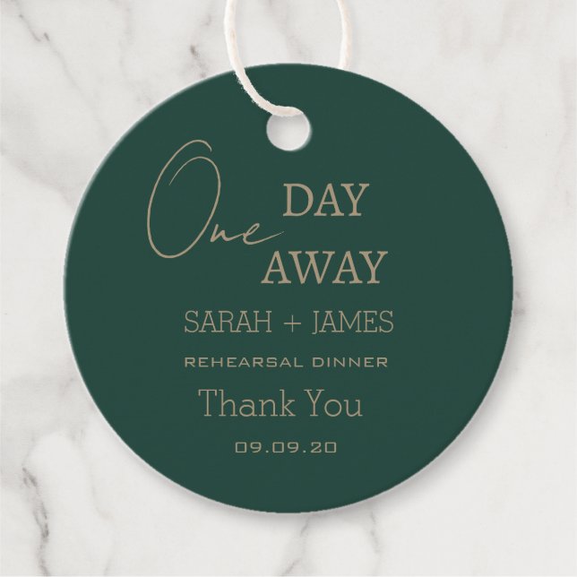 Probe Dinner Emerald Green Wedding Vielen Dank Geschenkanhänger (Vorderseite)