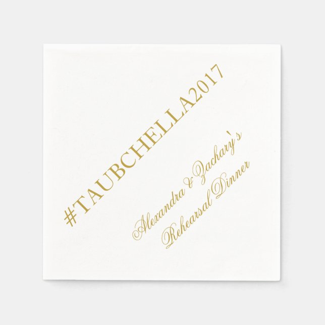Probe Dinner Hashtag Napkins Gold und Weiß Serviette (Vorderseite)