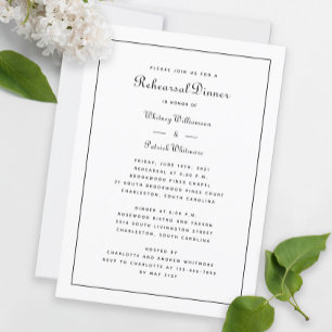 Probe Dinner Hochzeit Elegant Schwarz & Weiß Einladung