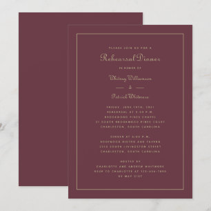 Probe Dinner Hochzeit Elegantes Burgund Gold Einladung