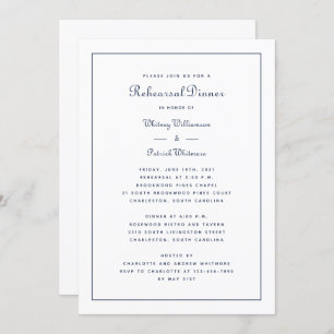 Probe Dinner Hochzeit Elegantes Script Navy Blue Einladung