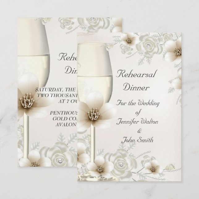 Probe Dinner Hochzeit Sepia Creme Rose Blossom Einladung (Vorne/Hinten)