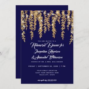 Probe Dinner Moderne Twinkle Lights Leaf Gold Einladung