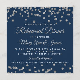Probe Dinner Silver Glitzer Confetti Navy Blue Einladung