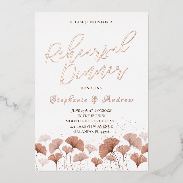 Probe Dinner Terracotta Foliage Rose Gold Folieneinladung (Vorderseite)