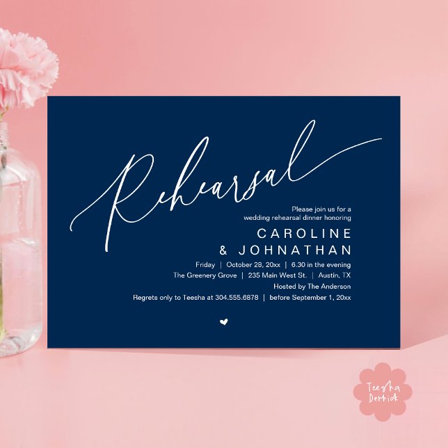 Probe Dinner, The Night Before Wedding Party Einladung (Romantic Rehearsal Dinner The Night Before Wedding Dinner Party Invitation Card PDF Navy Blue)