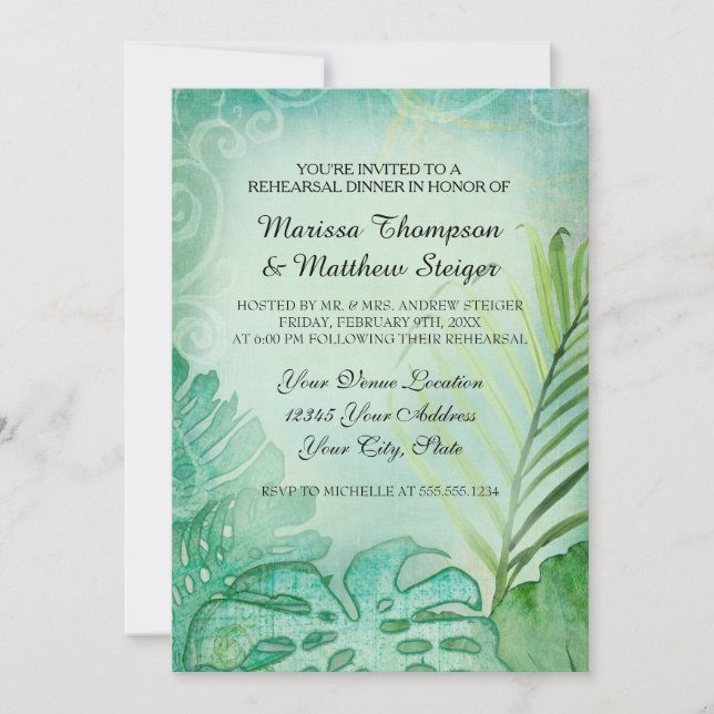 Probe Dinner Tropical Philodendron Leaf Palm Einladung (Vorderseite)