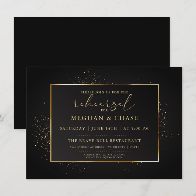 PROBE | Eleganter Schwarz-Gold-Glitzer Einladung (Vorne/Hinten)