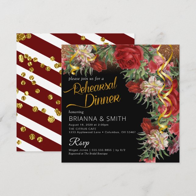 Probe Flower Calligraphy Einladung (Vorne/Hinten)