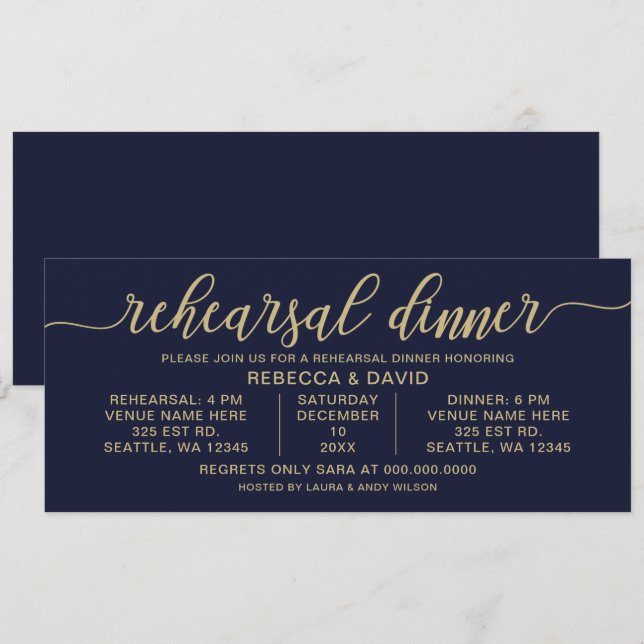 Probe für Navy und Gold Calligraphy Einladung (Vorne/Hinten)