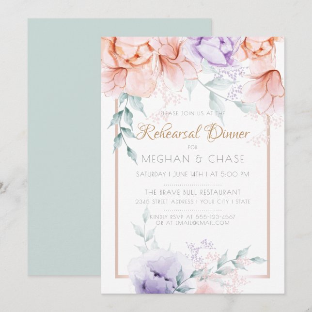 Probe | Korallen / Lilac Aquarelle Peonies Einladung (Vorne/Hinten)