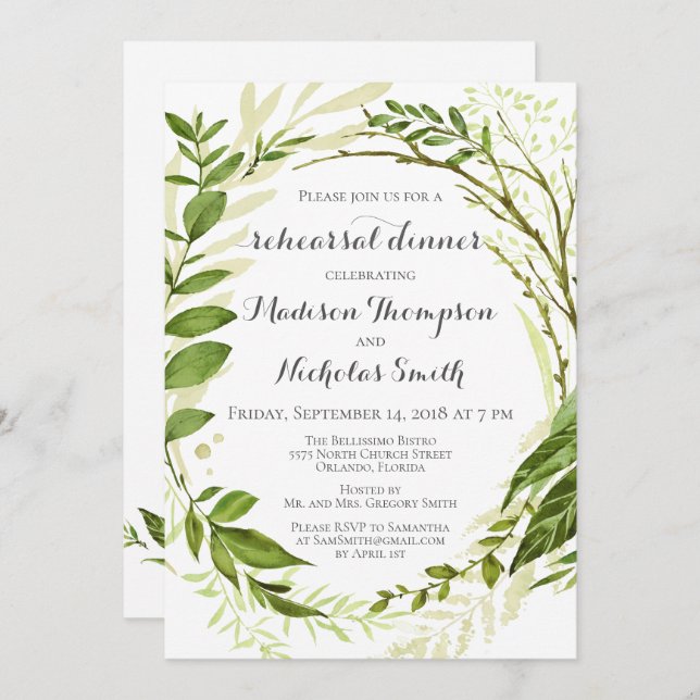 Probe mit grünem Kamin Einladungen, rustikal Einladung (Vorne/Hinten)