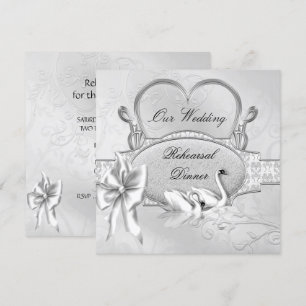 Probedinner Hochzeit Silber Weiße Schwäne Herz Einladung