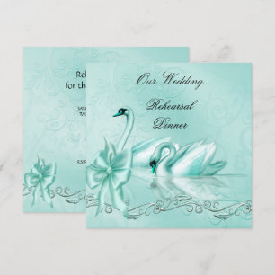Probedinner Hochzeit Teal Blau Aqua Schwäne Einladung