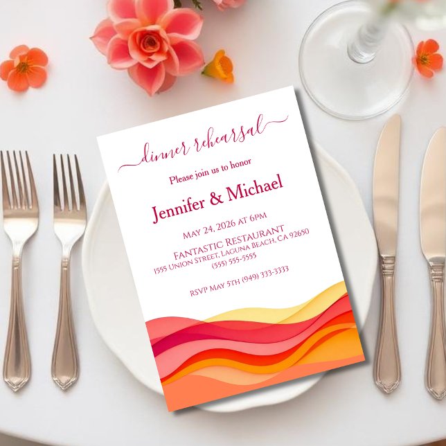 Probedinner mit Sonnenuntergangsfarbwellen  Einladung (Sunset Color Waves Modern Wedding dinner rehearsal invitation)
