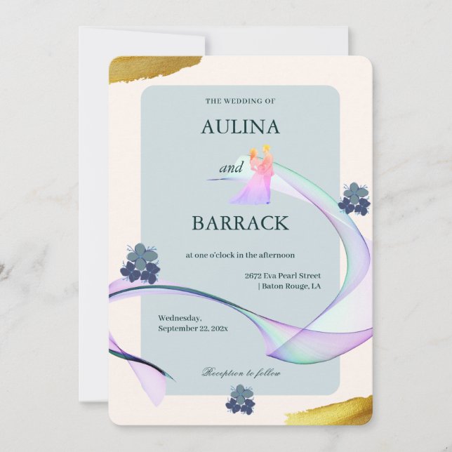 Probieren Sie die lila, goldene Hochzeit Einladung (Vorderseite)
