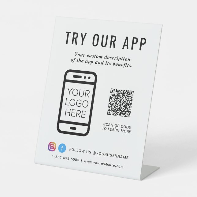 Probieren Sie unser App QR-Logo aus Sockelschild (Vorderseite)