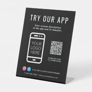 Probieren Sie unser App QR-Logo-Schwarz aus Sockelschild