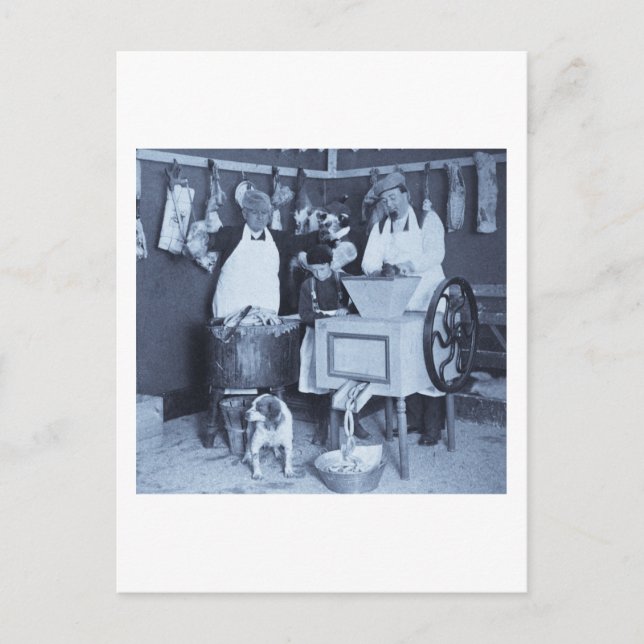 Probieren Sie unsere Wurst! Man bekommt, was man v Postkarte (Vorderseite)