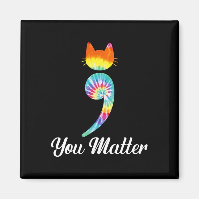Problem Semicolon Gefärbte Krawatte Katze Suizidpr Magnet (Vorne)