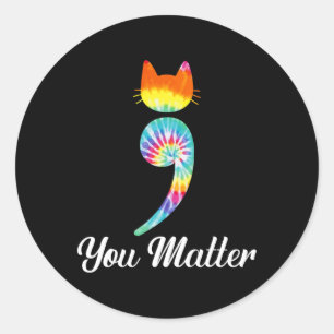 Problem Semicolon Gefärbte Krawatte Katze Suizidpr Runder Aufkleber