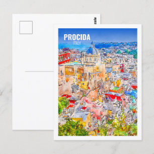 Procida Italien Berühmte Reise Aquarell-Skizze Postkarte