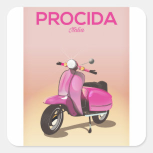 Procida Italien Scooter Urlaubsposter Quadratischer Aufkleber