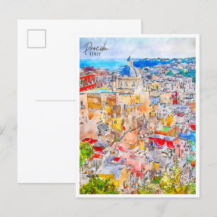 Procida Italien Vintage Reise Aquarell Postkarte