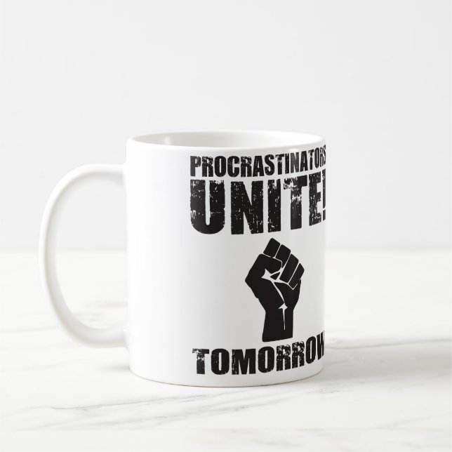 Procrastiners vereint morgen kaffeetasse (Links)