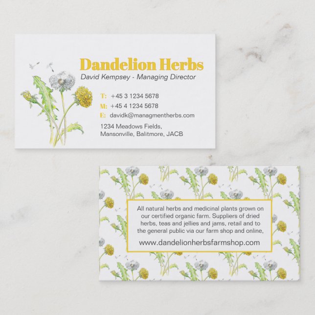 Producteur d'herbes de Dandelion cartes de visite (Devant / Derrière)