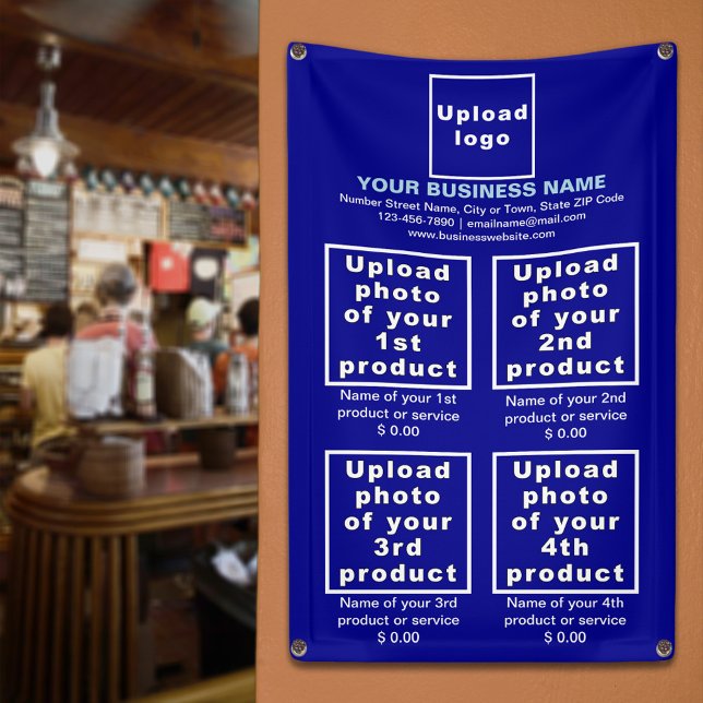 Produits d'affaires sur la bannière Blue Portrait (Blue banner to display the products or services of your business)