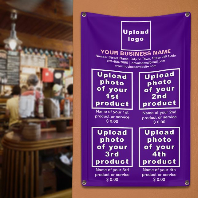 Produits d'affaires sur la bannière Portrait pourp (Purple banner to display the products or services of your business)