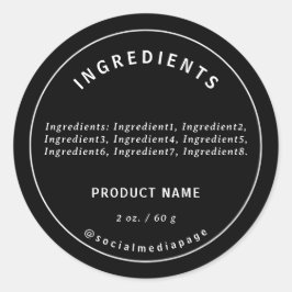 Produktetikett "Modern White on Black Ingredients" Runder Aufkleber