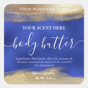 Produktetiketten für Body Butter Blue und Gold Quadratischer Aufkleber