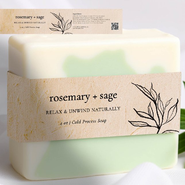 Produktverpackung Gifting Kraft Grünseife Wrap Einladungsbanderole (product label personalized kraft beige botanical greenery maker artisan crafter gifting soap jar can)