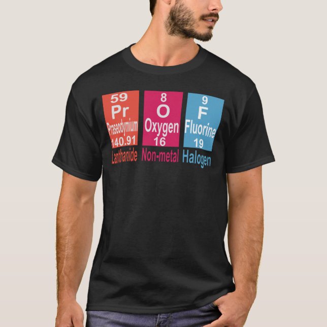 PROF. TABLEAU PÉRIODIQUE DE LA CHIMIE. T-shirts (Devant)