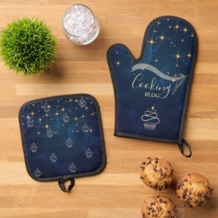 Profesionell,Goldene Sterne,Schneebesen,Cupcake,Ko Ofenhandschuh & Topflappen-Set