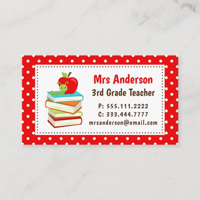 Professeur Bookworm Carte de visite Pois rouge (Devant)